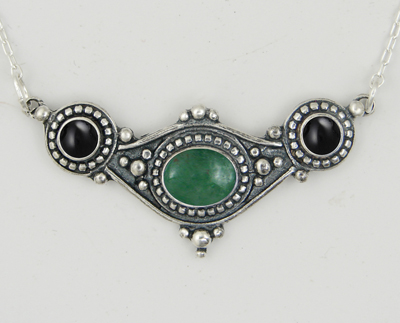 Sterling Silver Necklace With Jade And Black Onyx